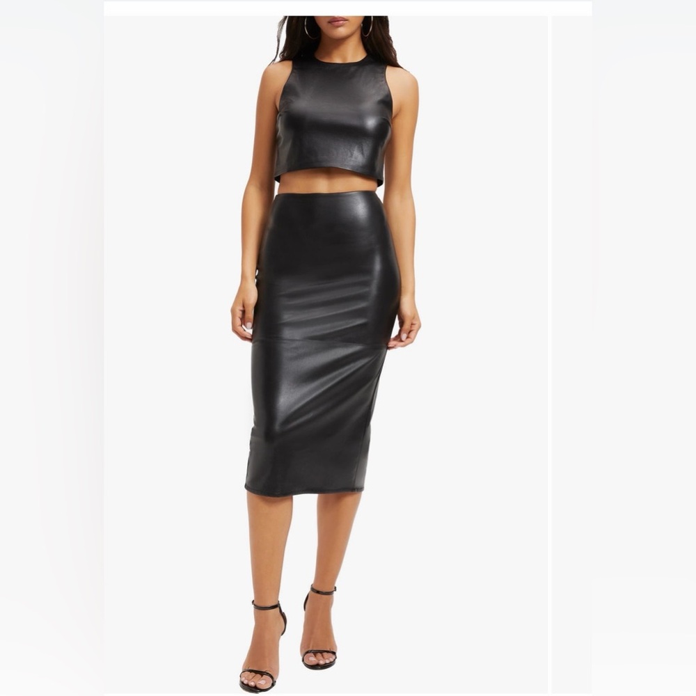Good American Better Than Faux Leather Midi Pencil Skirt
